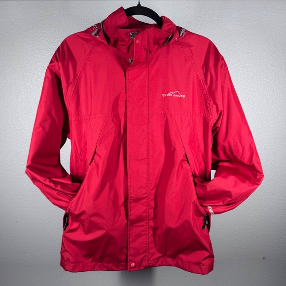 Eddie Bauer WeatherEdge Wind/Rain Zippered Red Jacket w/Snap Close Storm Flap - Picture 11 of 16
